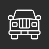 Car front view icon on dark background.