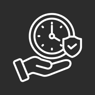 Hand holding clock with shield icon.